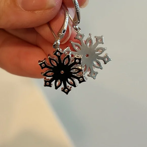925 Sterling Silver Snowflake Earrings for Women Dangle Earrings Cubic Zirconia - Picture 5 of 7